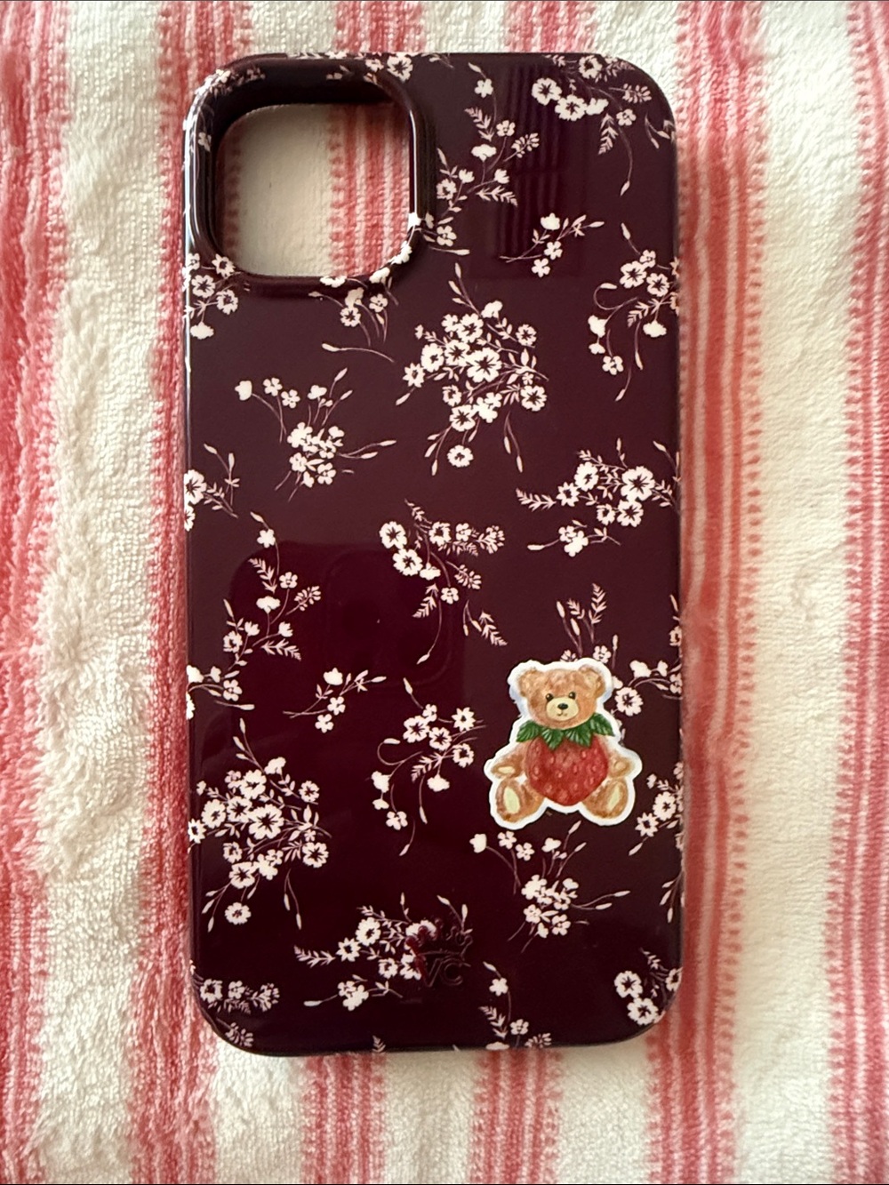 Velvet Caviar Burgundy Floral Phone Case with Bear Sticker